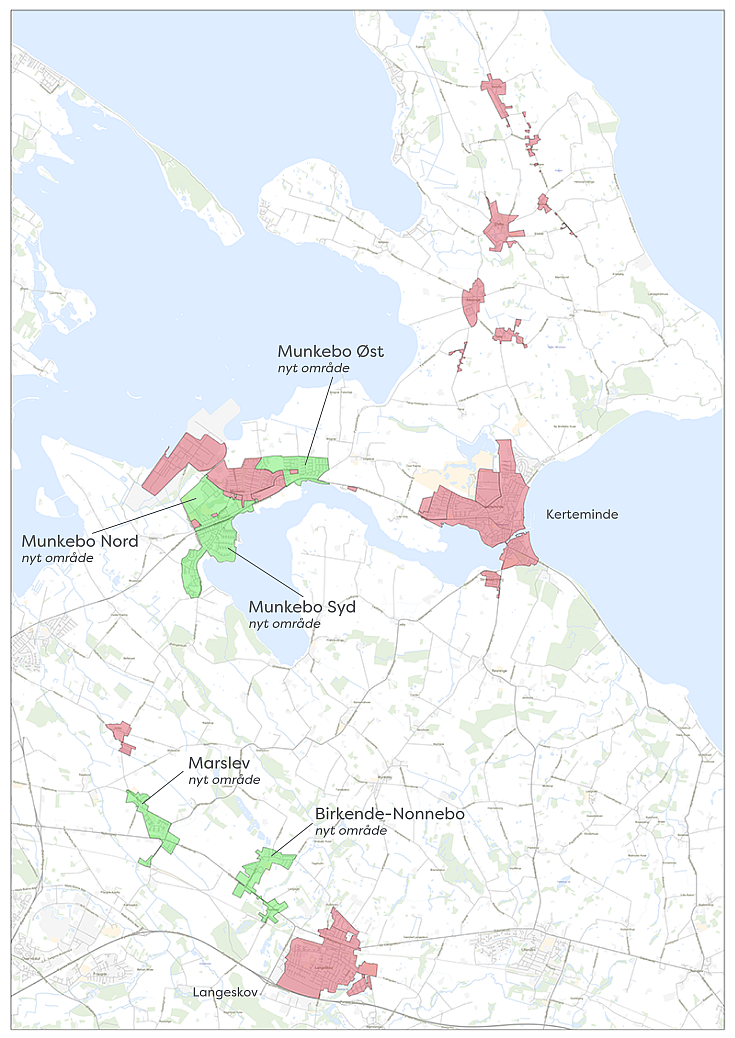 Kort over Kerteminde Kommune med fjernvarmeområder